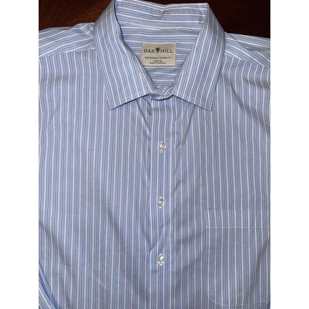Oak Hill Mens Button Up Blue Striped Shirt 19 37-38 Business‎ Meeting Classic